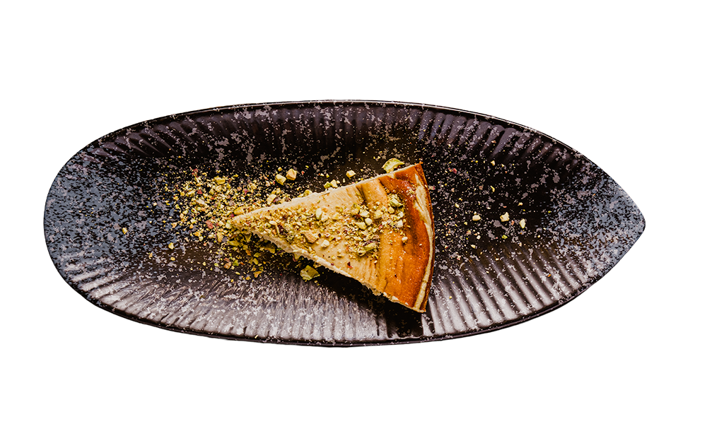 Tarta de queso. Con pistacho y chocolate blanco.